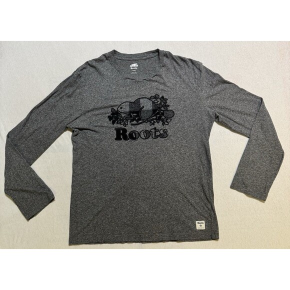 Roots Canada Mens Gray Embroidered Logo Checkered Long Sleeve Shirt Size Medium - Picture 1 of 6